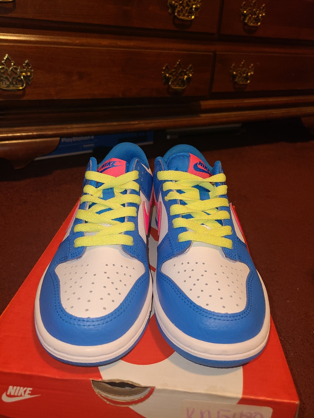 Nike Kids Low-Top Sneakers - Blue White Pink with Yellow Laces